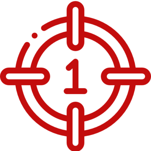 Red number one inside circular target design.